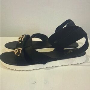 Stylish Black Sandals with Gold Accents